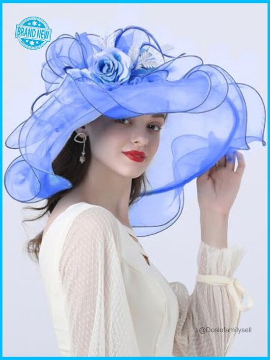 Wide Brim Fedora Derby Hat Floral Fascinator Sun Visor Ladies Church Party main image 6
